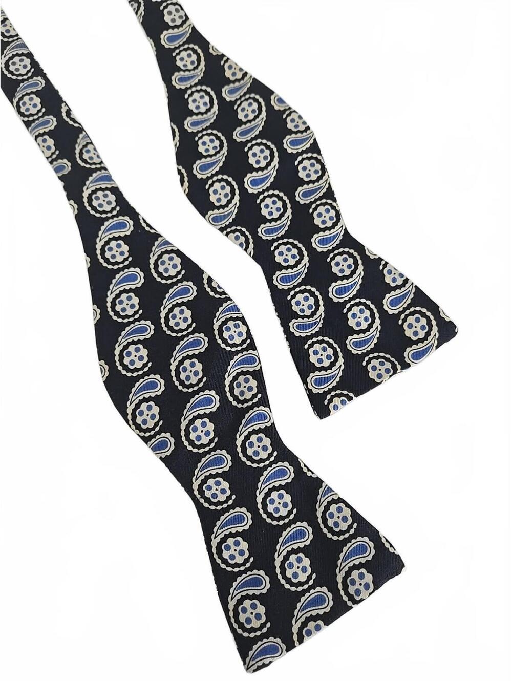 Polo Ralph Lauren Black Blue Silk Bow Tie Preppy Paisley Print USA